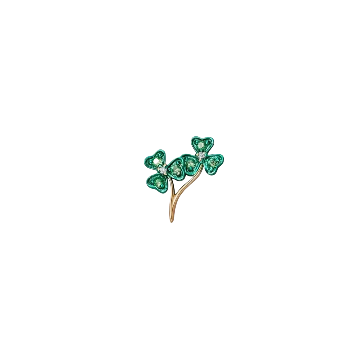 A delicate green four-leaf clover brooch with clear stones on a gold-tone stem for women girls simple fashion open pendant necklace