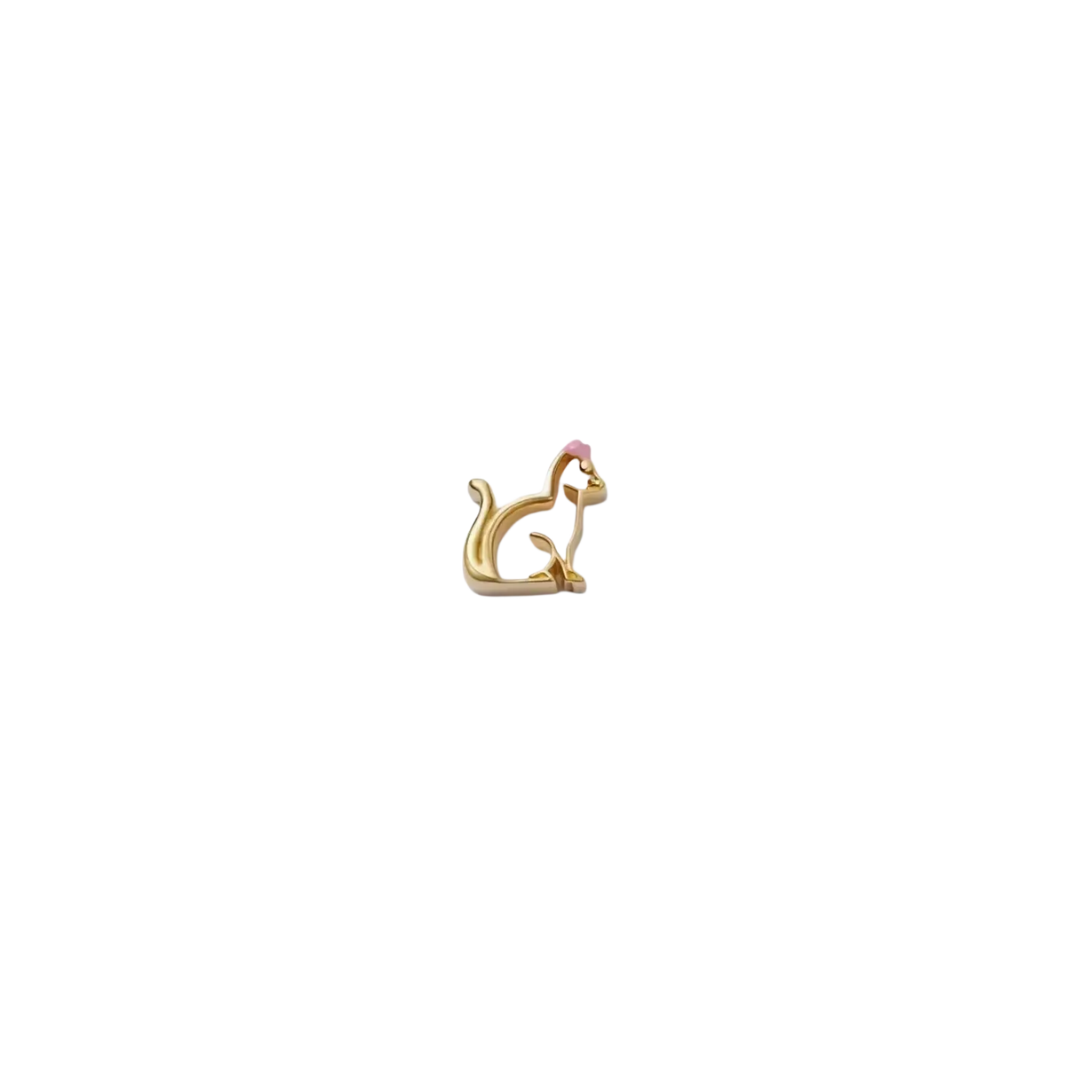 Gold-colored cat-shaped pin with a small pink gemstone designed for women girls simple fashion accessory