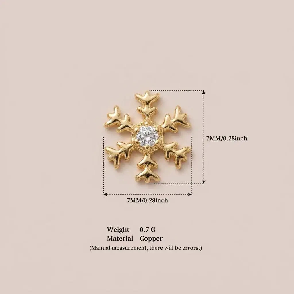 Gold-colored copper snowflake-shaped open pendant necklace for women girls simple fashion with clear crystal center