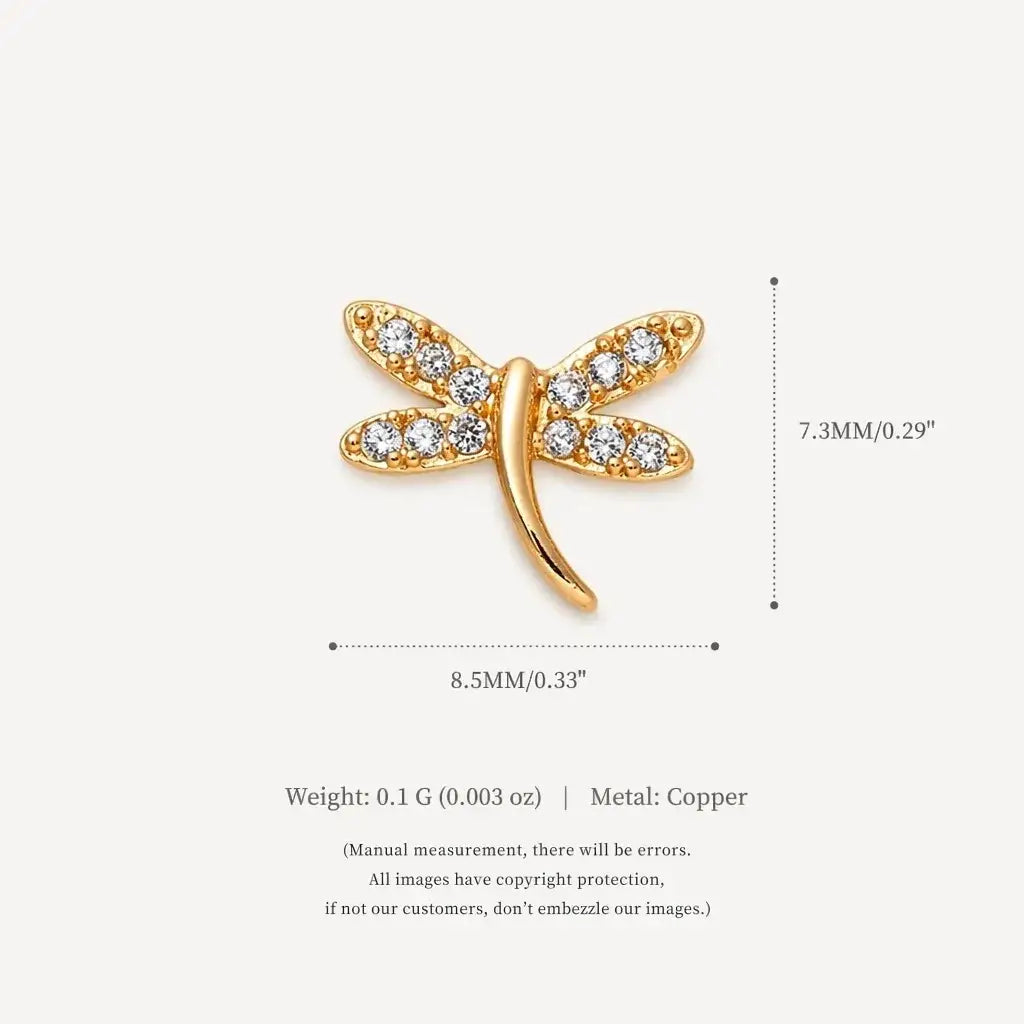 Gold dragonfly-shaped open pendant necklace for women girls simple fashion with clear crystals on copper base
