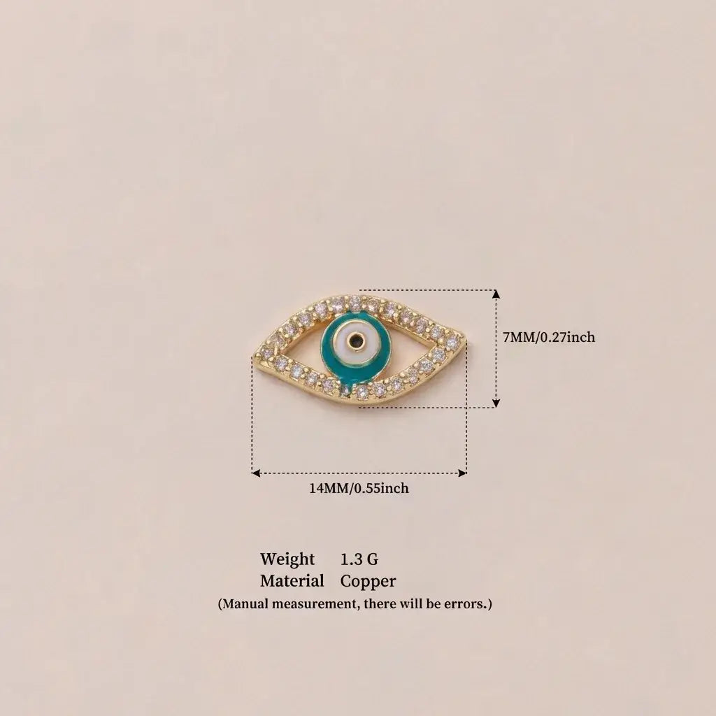 Gold-toned open pendant necklace for women girls simple fashion featuring evil eye charm with teal center and rhinestones