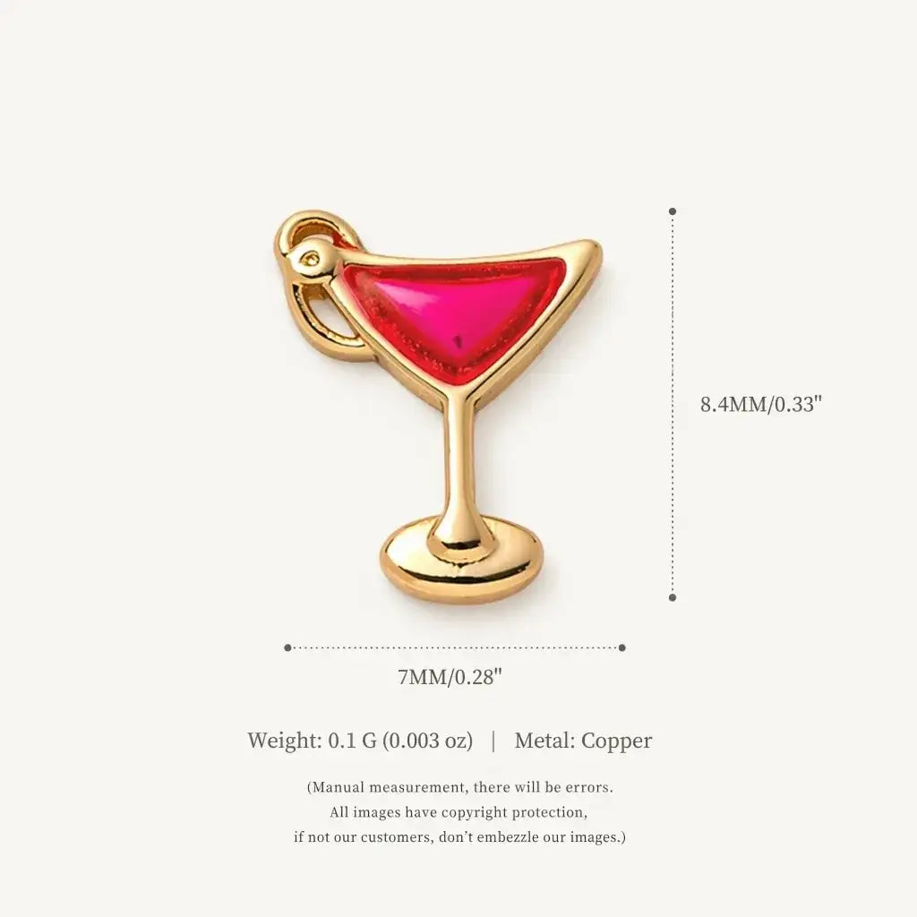 Gold-toned martini glass charm with vibrant pink enamel bowl on open pendant necklace for women girls simple fashion