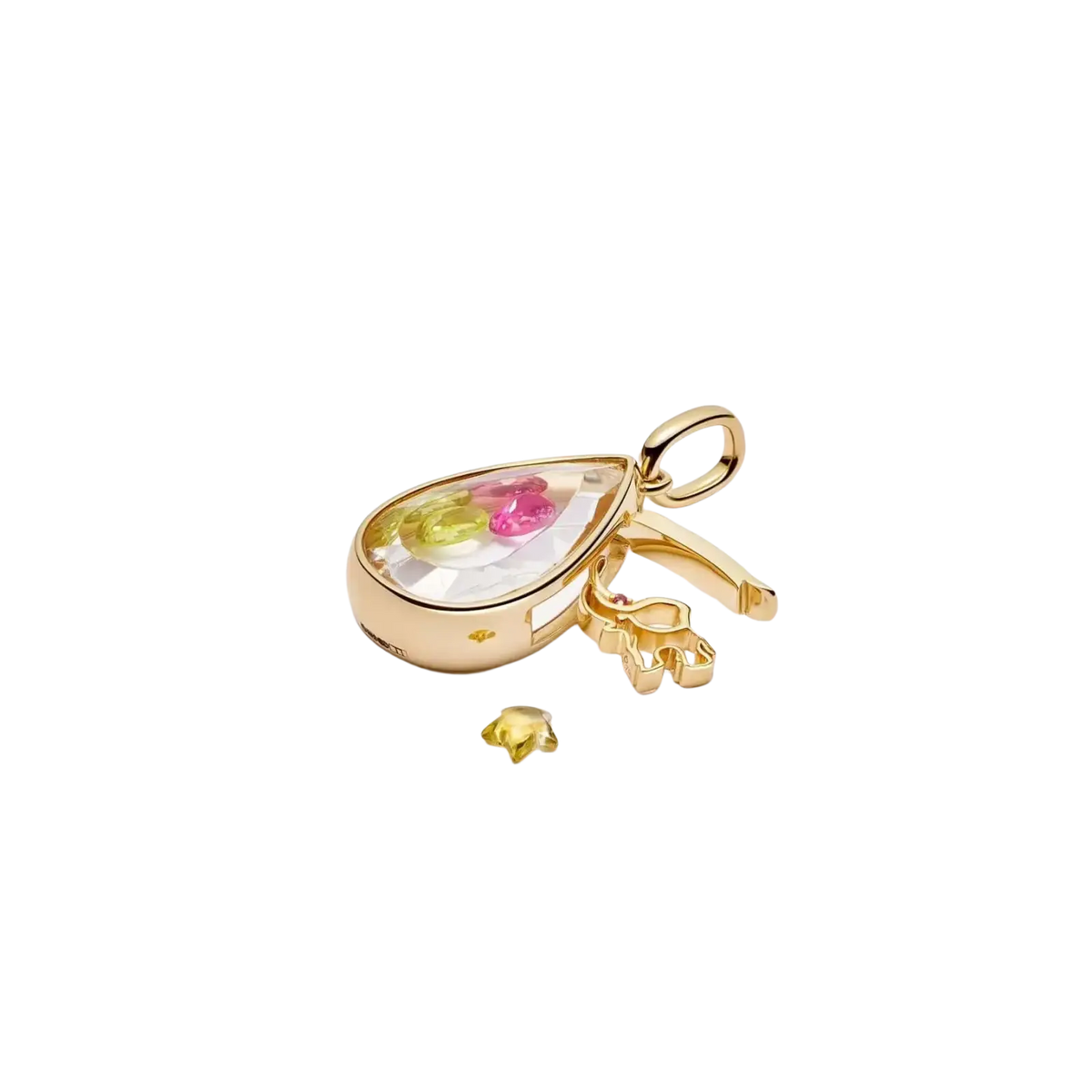 Gold-toned open pendant necklace with clear resin and pink yellow gemstones for women girls simple fashion