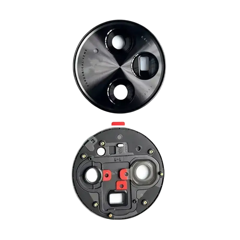 Black circular camera module with brushed metallic finish and built-in adhesive tape for oppo find n3 leather back cover glass replacement
