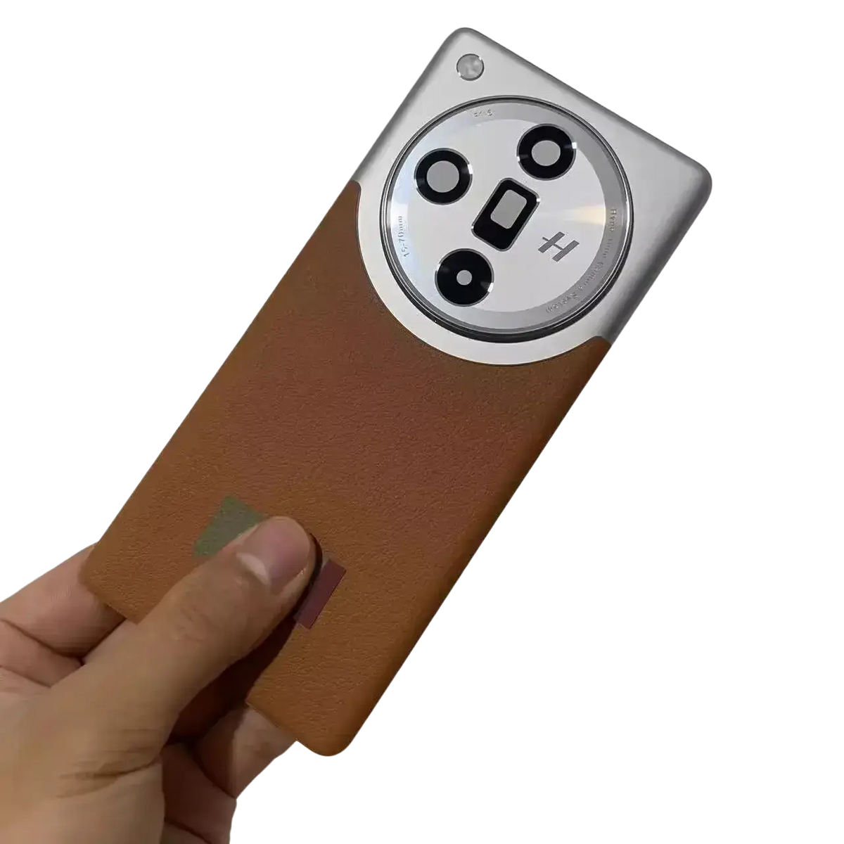 A sleek tan leather back cover repair replace for oppo find x7 featuring a silver circular multi-lens camera module