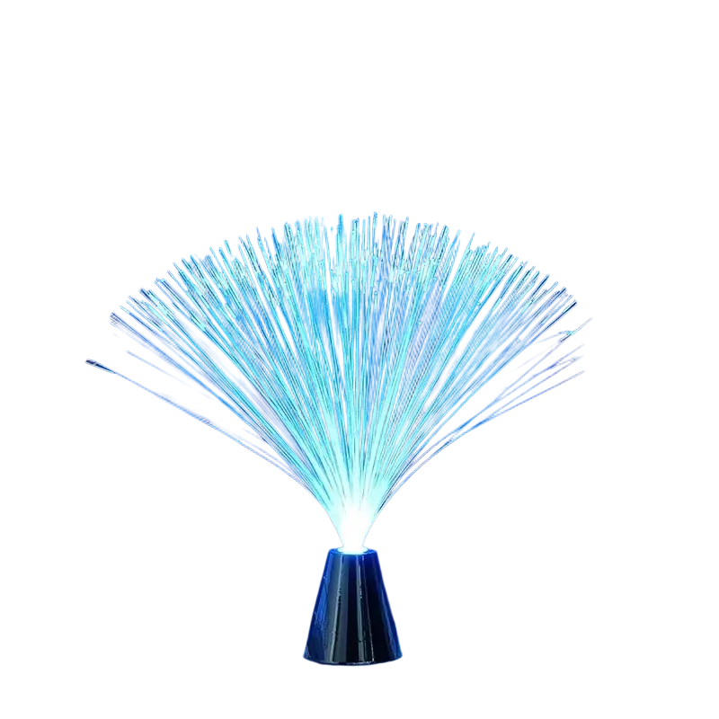 Blue glowing optic fiber led atmosphere light with cycle flashing and sleek metallic base for ambient decor
