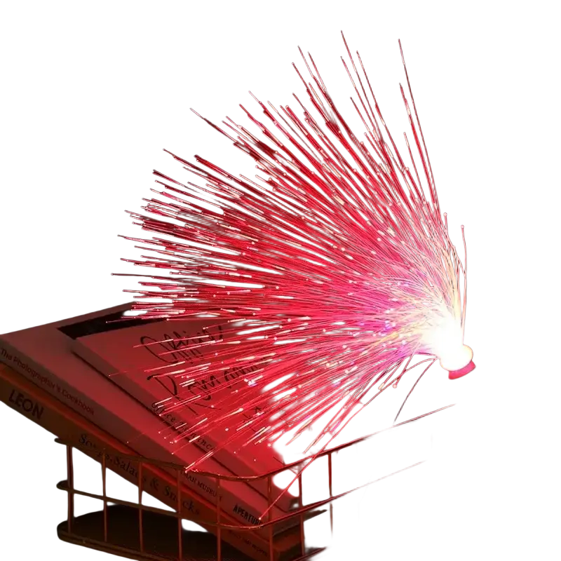 A glowing red optic fiber led atmosphere light with cycle flashing and radiant spiky design for ambient decor