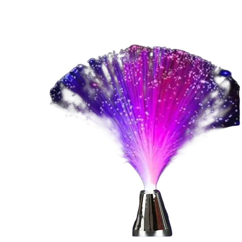 A vibrant optic fiber led atmosphere light with cycle flashing features a metallic base and emits purple and blue light