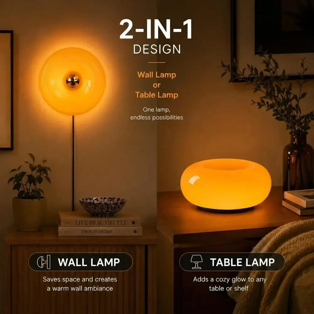 Warm glowing orange acrylic orb wall light with adjustable brightness and modern sleek design