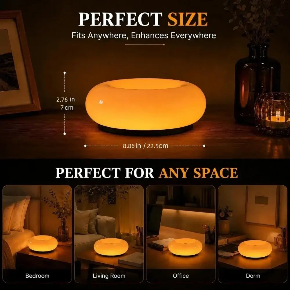 Warm glowing orange acrylic oval table lamp with smooth modern design and adjustable brightness wall light