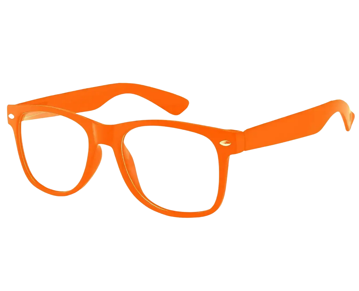 Vibrant orange plastic-framed sunglasses with a classic rounded design from an orange costume set