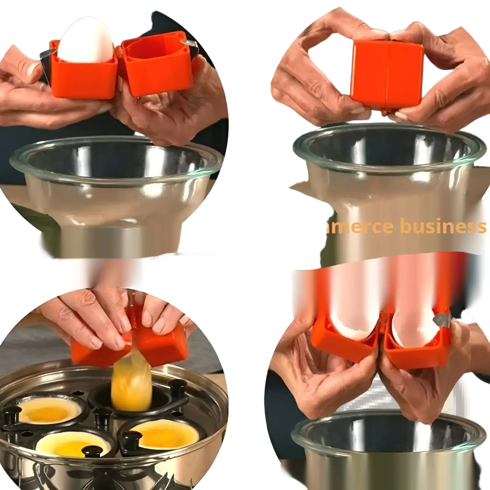 Orange silicone egg cooker with a square design and two compartments for portable kitchen egg separation