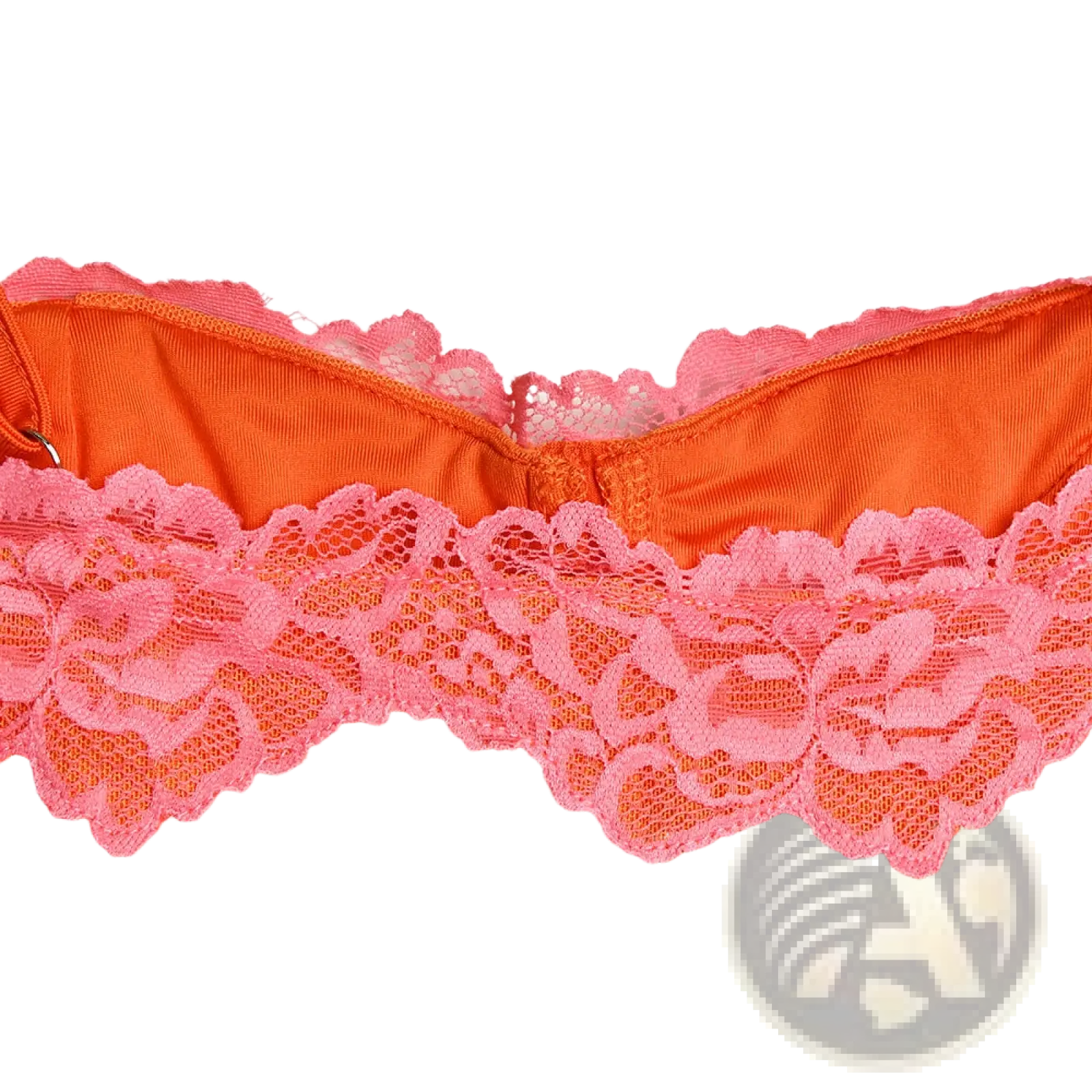 Orange lace trim mesh midi dress featuring vibrant orange satin top with delicate pink floral lace trim