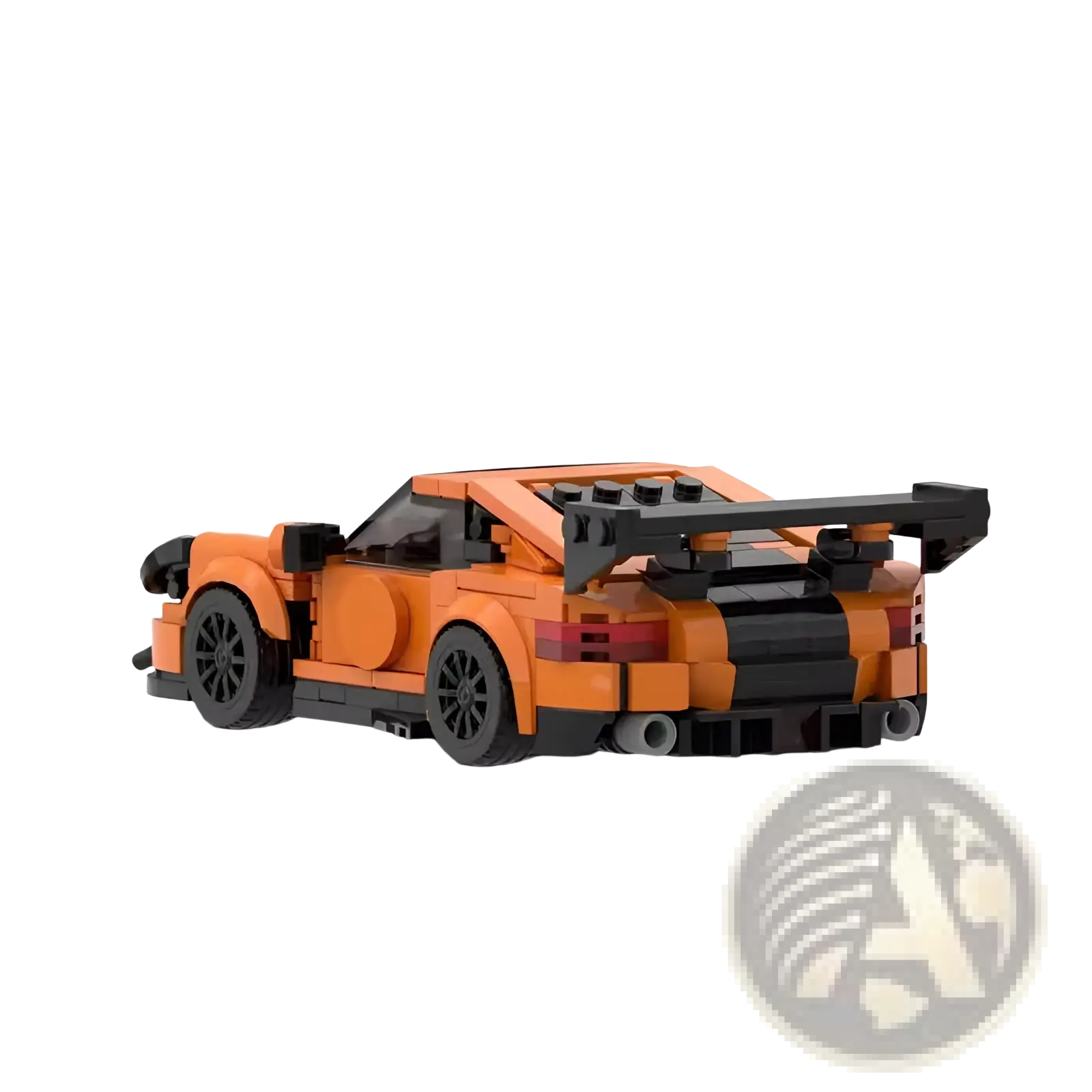 Orange lego sports car building block set 384pcs featuring an orange and black lego race car with a rear spoiler