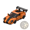 Orange lego sports car building block set 384pcs showing the back with a prominent rear spoiler in orange and black