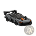 Gray and black lego McLaren race car with orange accents from the orange McLaren Speedtail building block toy set