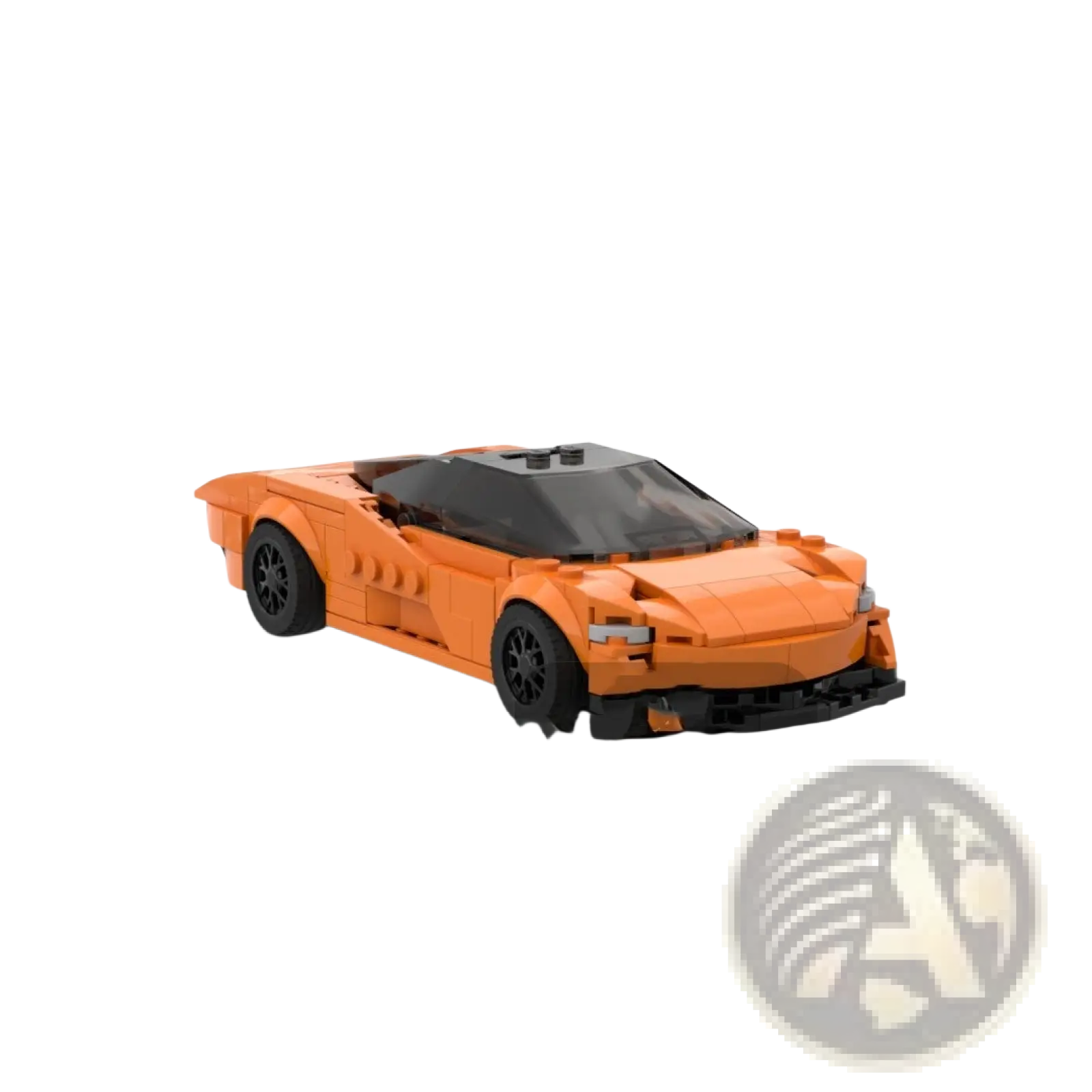 Orange McLaren Speedtail building block sports car toy with black wheels and transparent roof