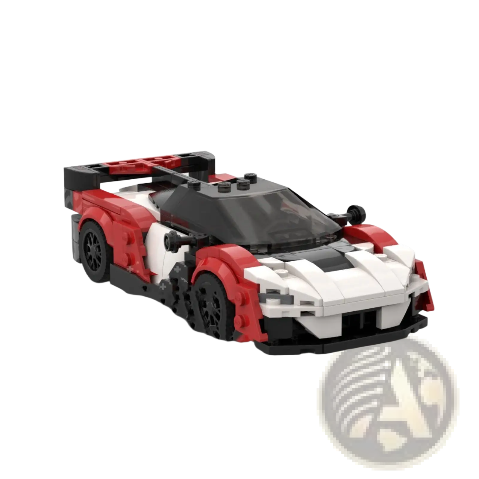 Orange mclaren speedtail building block sports car toy in red white and black with sleek aerodynamic design