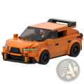 Orange sports car building block set 291pcs toy featuring a lego-built orange sports car with black wheels and rear spoiler