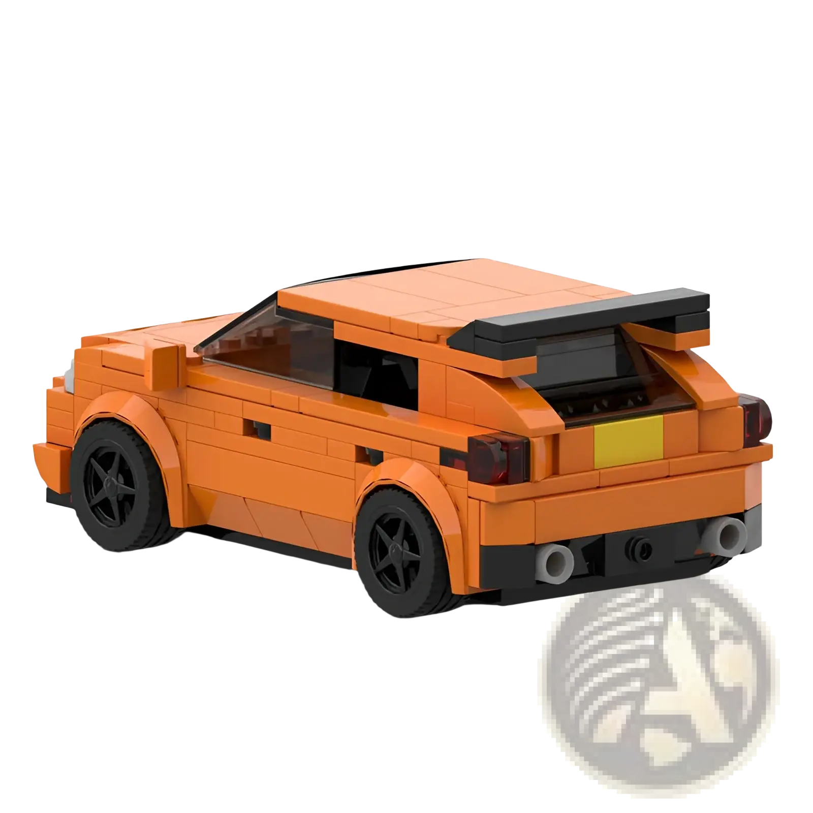 Orange lego technic sports car building block set with black wheels and rear spoiler in vibrant orange color