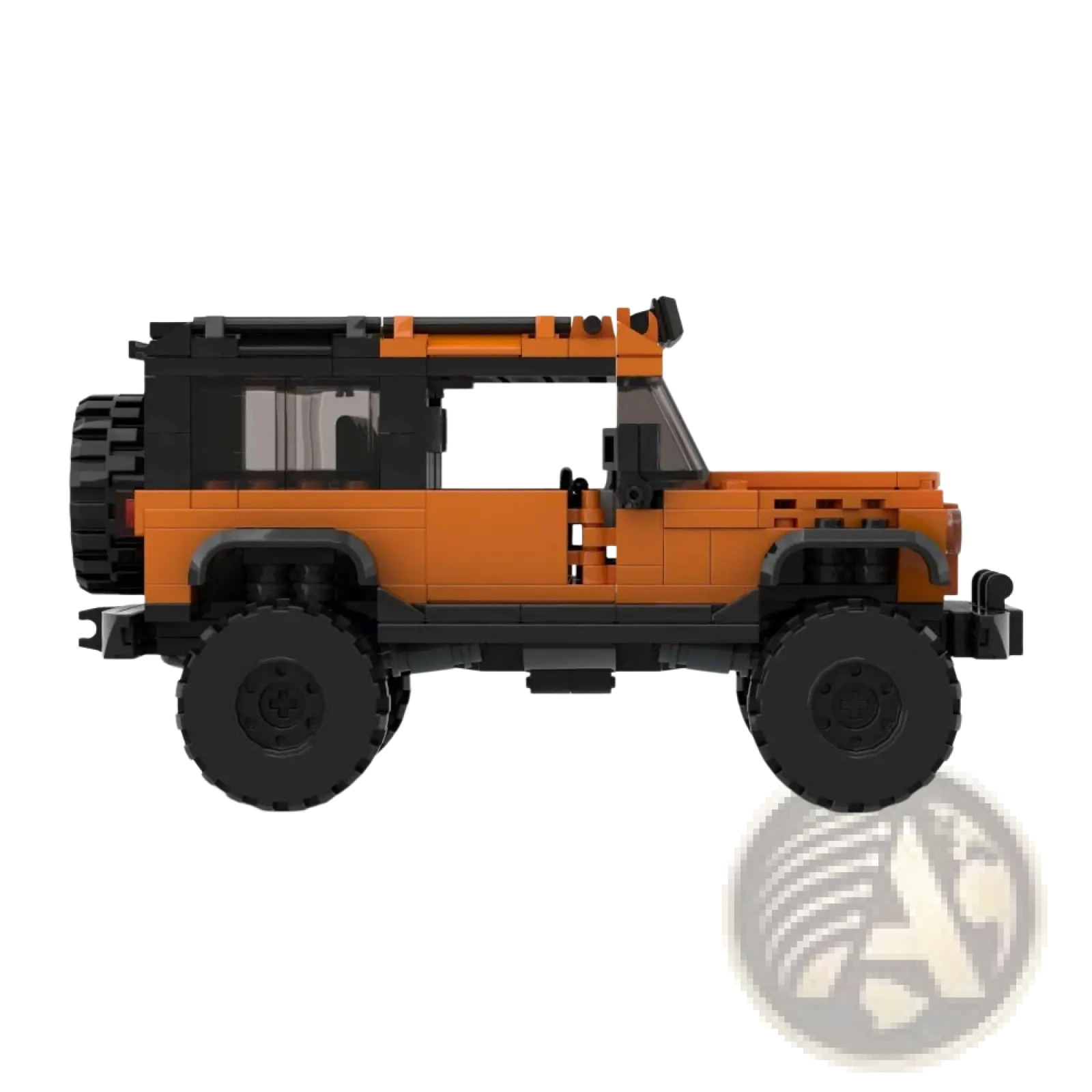 Orange and black lego-built off-road suv model made of 405 pcs building blocks designed for rugged terrain use