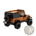 Orange suv off-road car building blocks 405pcs set showing back side of lego-built jeep model with rugged tires and spare wheel