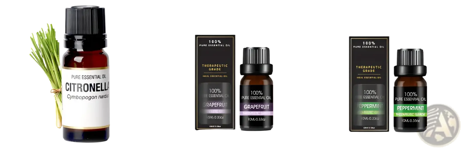 Organic citronella essential oil in a dark amber glass bottle with black cap and white label for aromatherapy gift kit