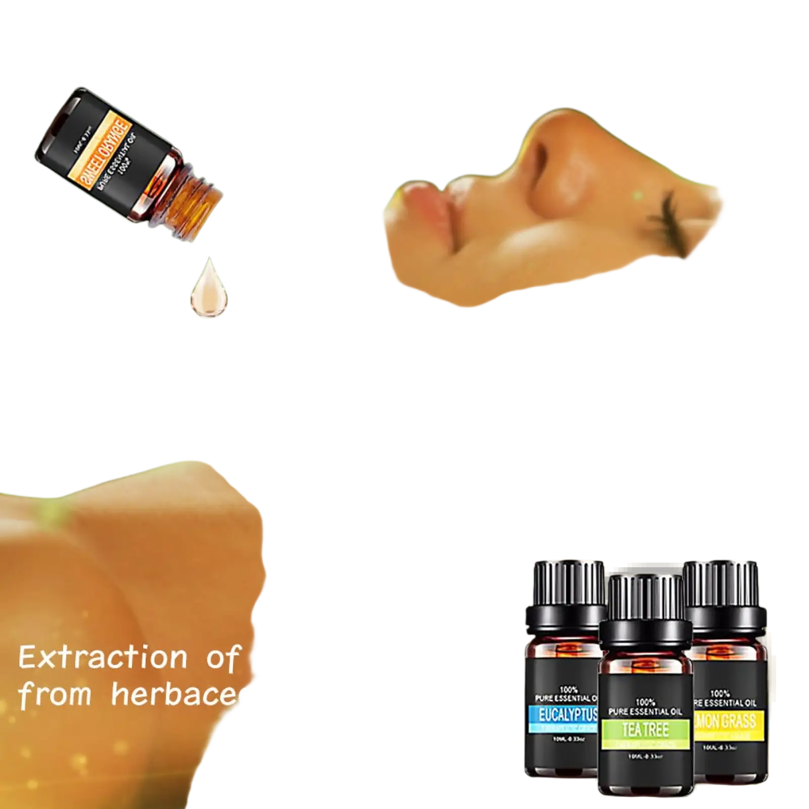 Black glass bottle with black cap and gold label containing amber organic essential oil for aromatherapy gift set
