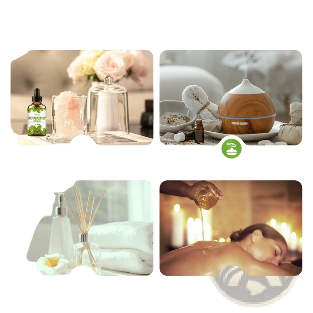 Wooden spherical diffuser with white top and silver accent band for organic myrrh and wintergreen essential oil 30ml