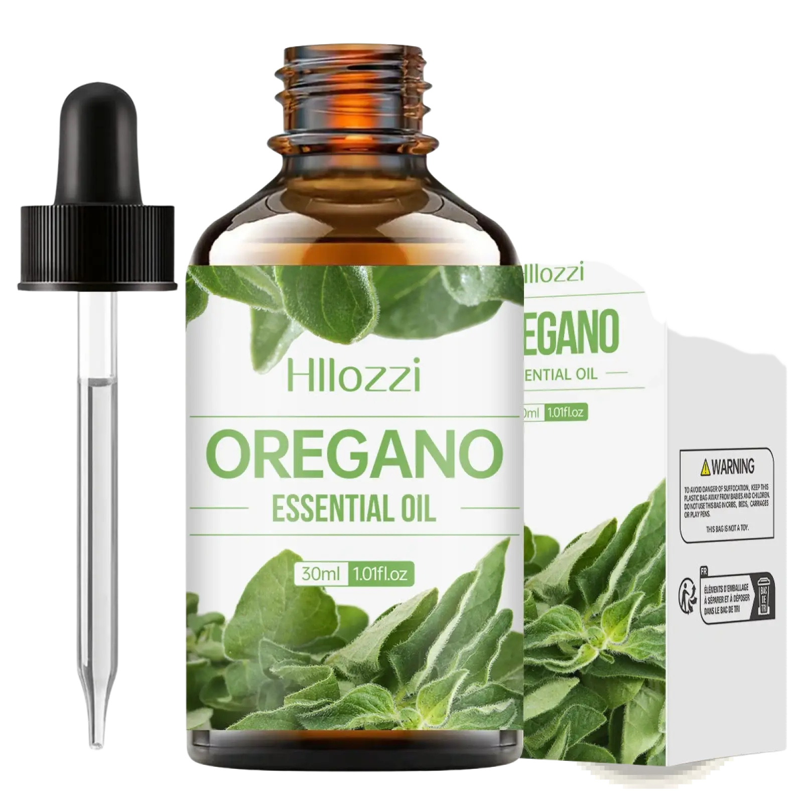 Hillozzi organic myrrh and wintergreen essential oil 30ml amber glass bottle with black dropper for aromatherapy use