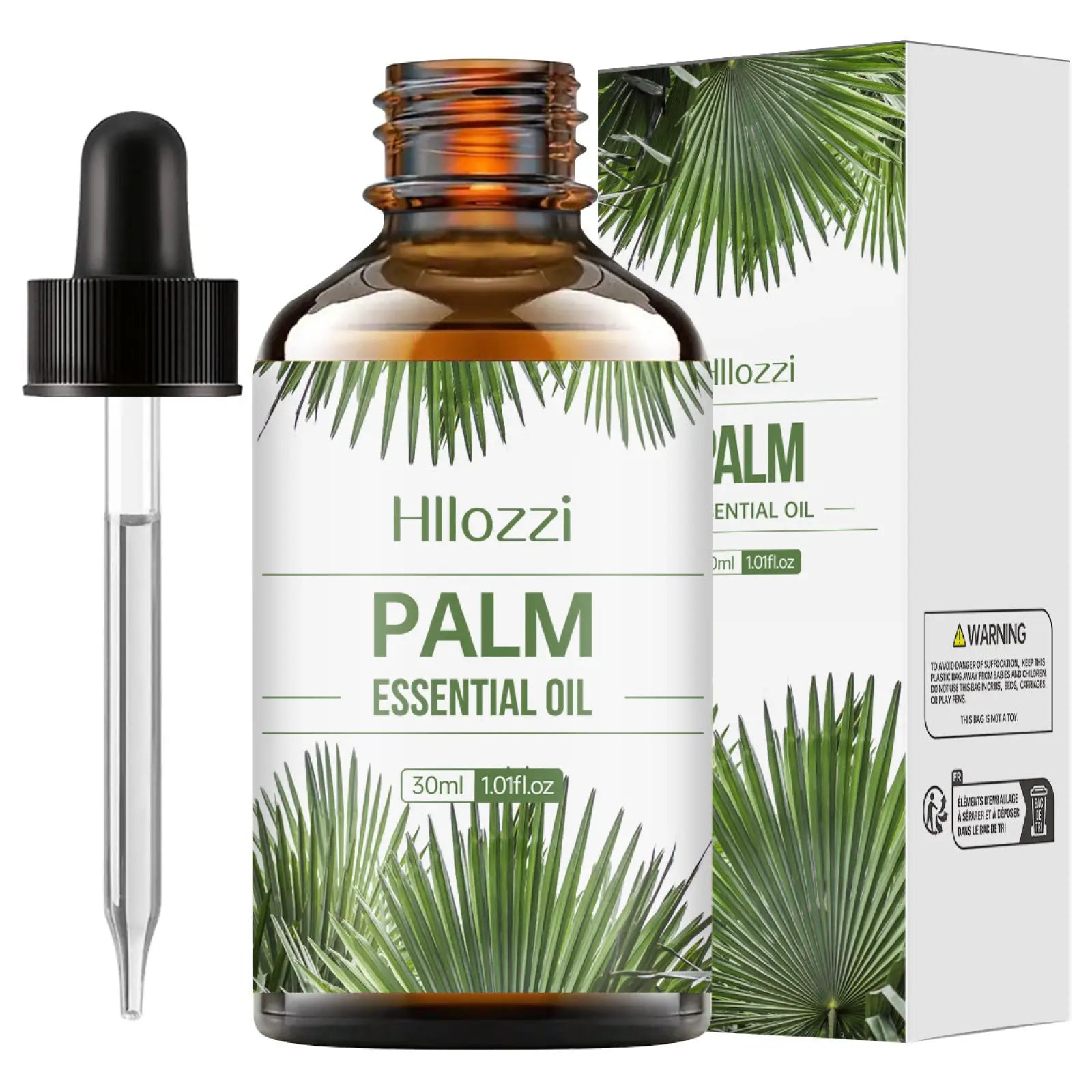 Hillozzi organic myrrh and wintergreen essential oil 30ml amber glass bottle with black dropper and green leaf box