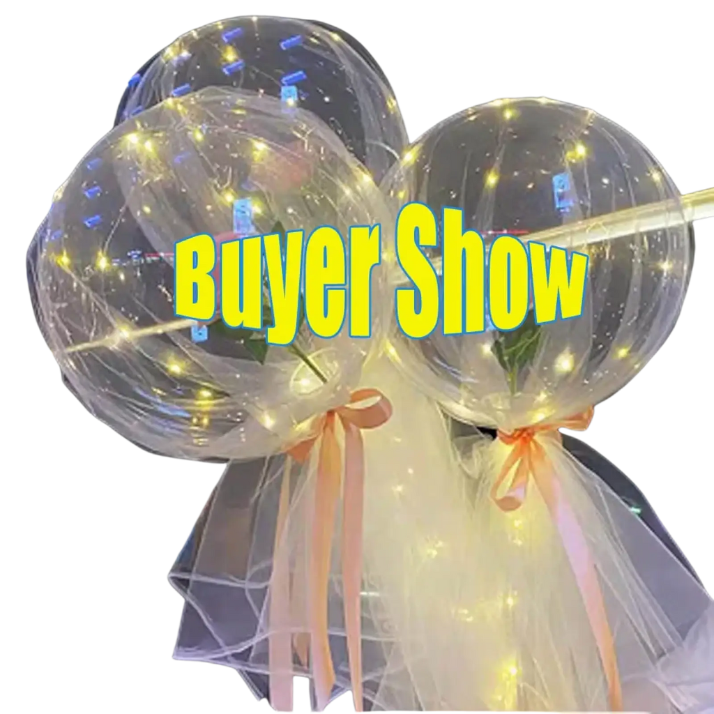 Clear transparent balloon bouquets with warm white led lights and peach ribbons made with organza fabric 70cm roll