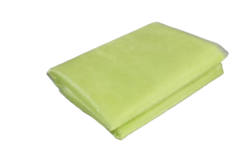 Folded translucent lime-green organza fabric with soft glossy finish 70cm width diy decor roll