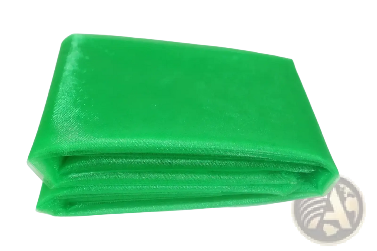 Organza fabric roll in vibrant green translucent mesh material 70cm width neatly folded for diy decor projects