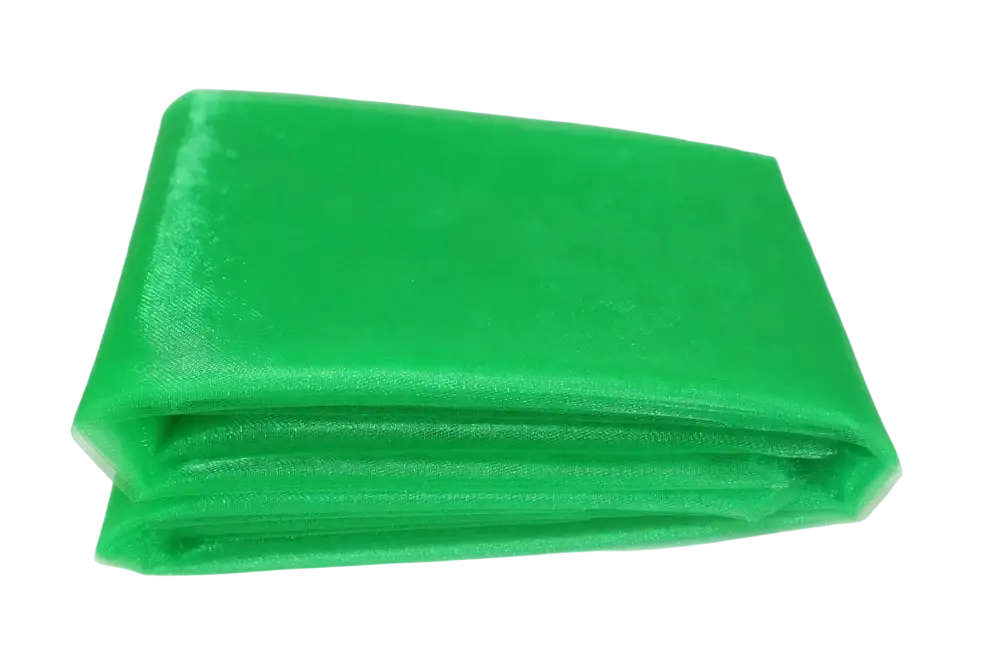Organza fabric roll in vibrant green translucent mesh material 70cm width neatly folded for diy decor projects