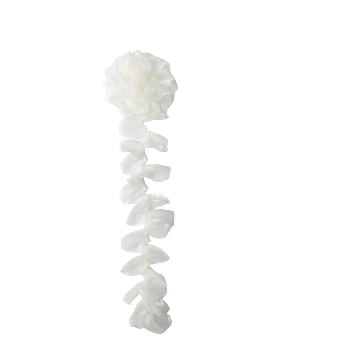 Organza flower tassel brooch pin with delicate white translucent petal like floral arrangement