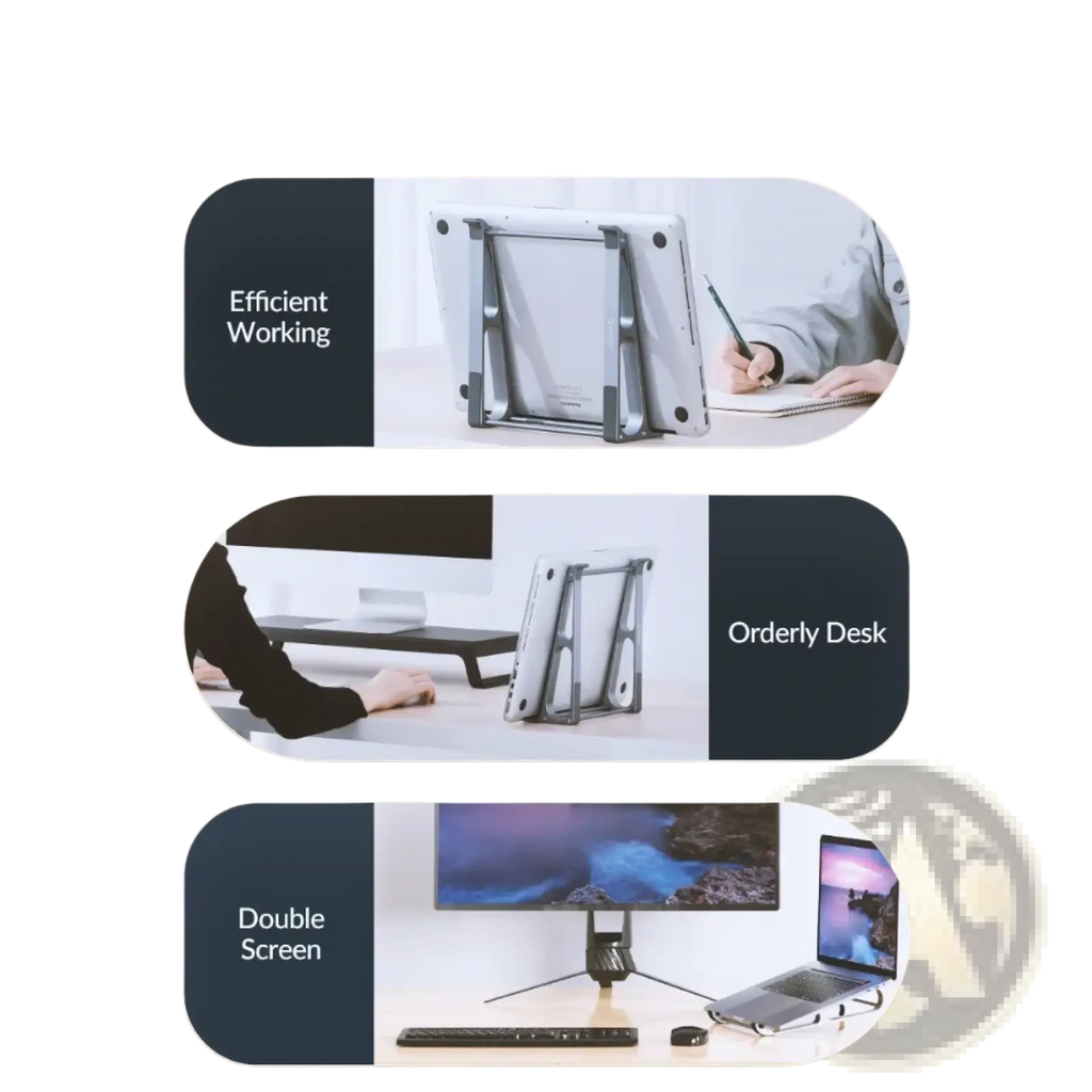 Silver metallic orico portable aluminum laptop stand with adjustable height and angled support for optimal screen positioning