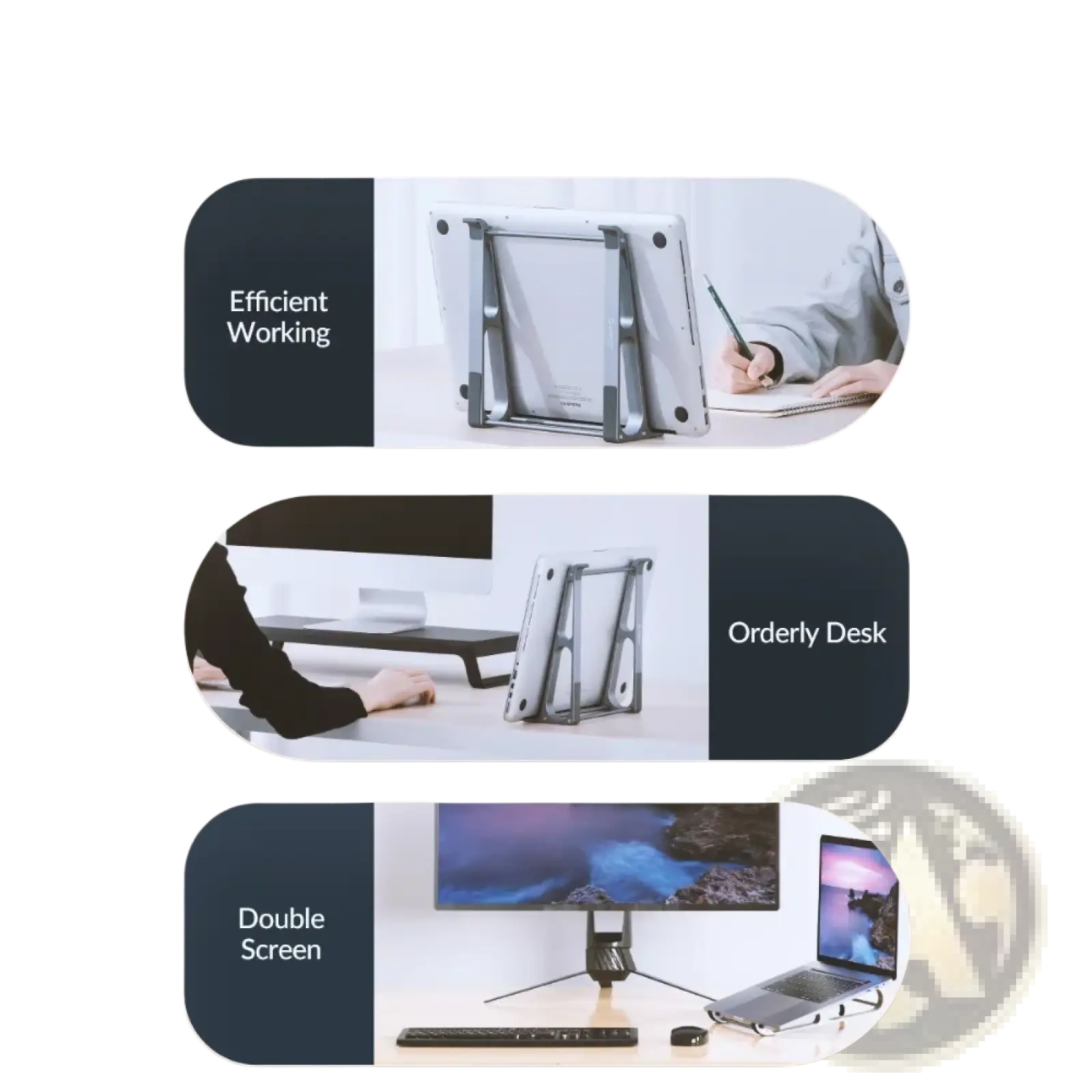 Silver metallic orico portable aluminum laptop stand with adjustable height and angled support for optimal screen positioning