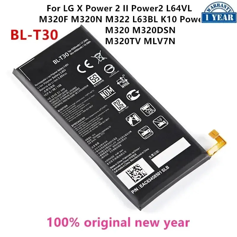 Original bl-t30 black lithium polymer battery with gold connector for lg x power 2 m320f m320n m322 models back side
