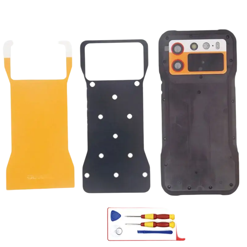 Original doogee v20s black glass back cover with orange accent around camera module for v20s smartphone