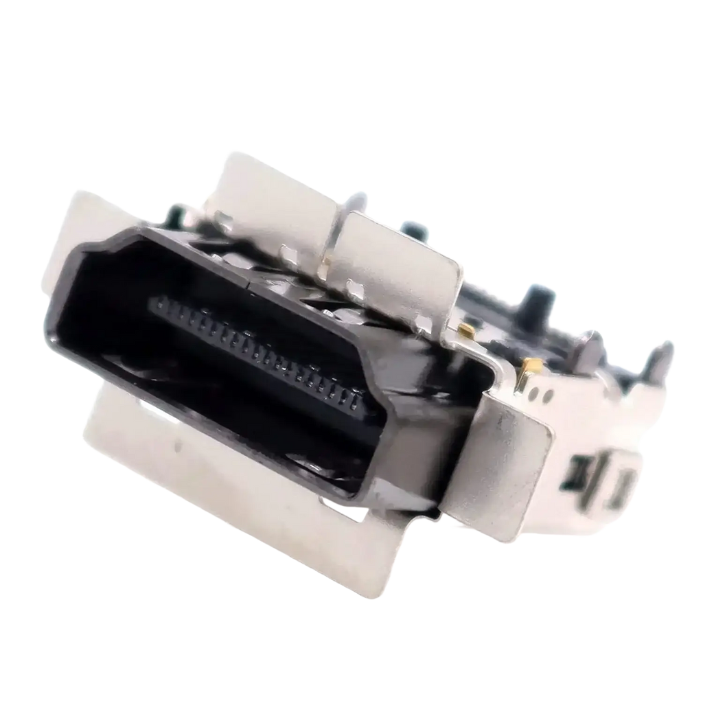 Original hdmi port for xbox series s console with black and silver metallic housing and visible internal pins
