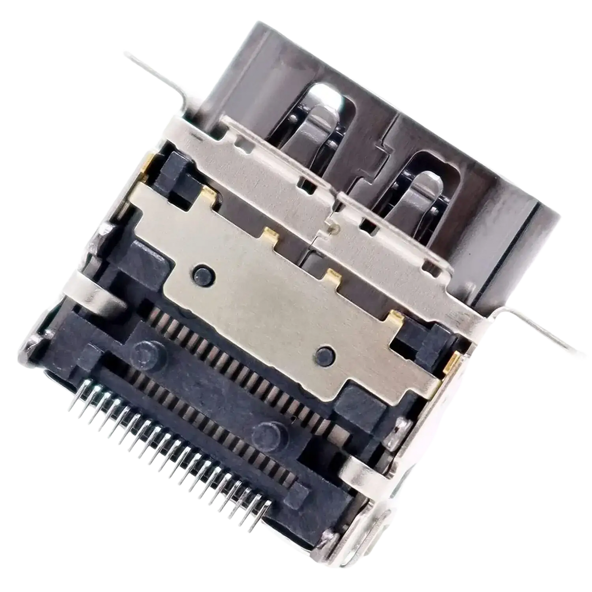 Original hdmi port for xbox series s console showing black and silver usb-c connector with metallic contacts and plastic housing