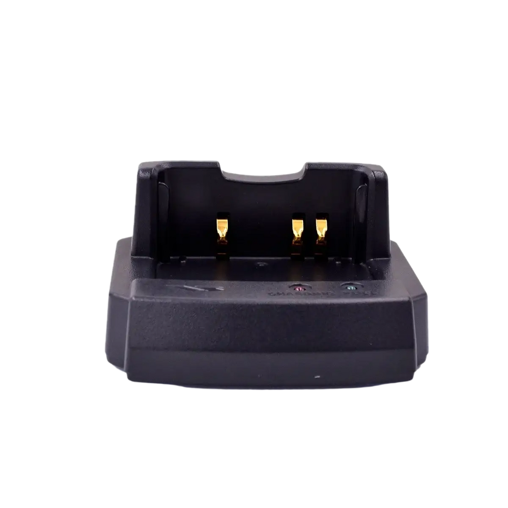 Black plastic two-slot charging cradle with gold contacts for original yaesu cd41 rapid charger tray