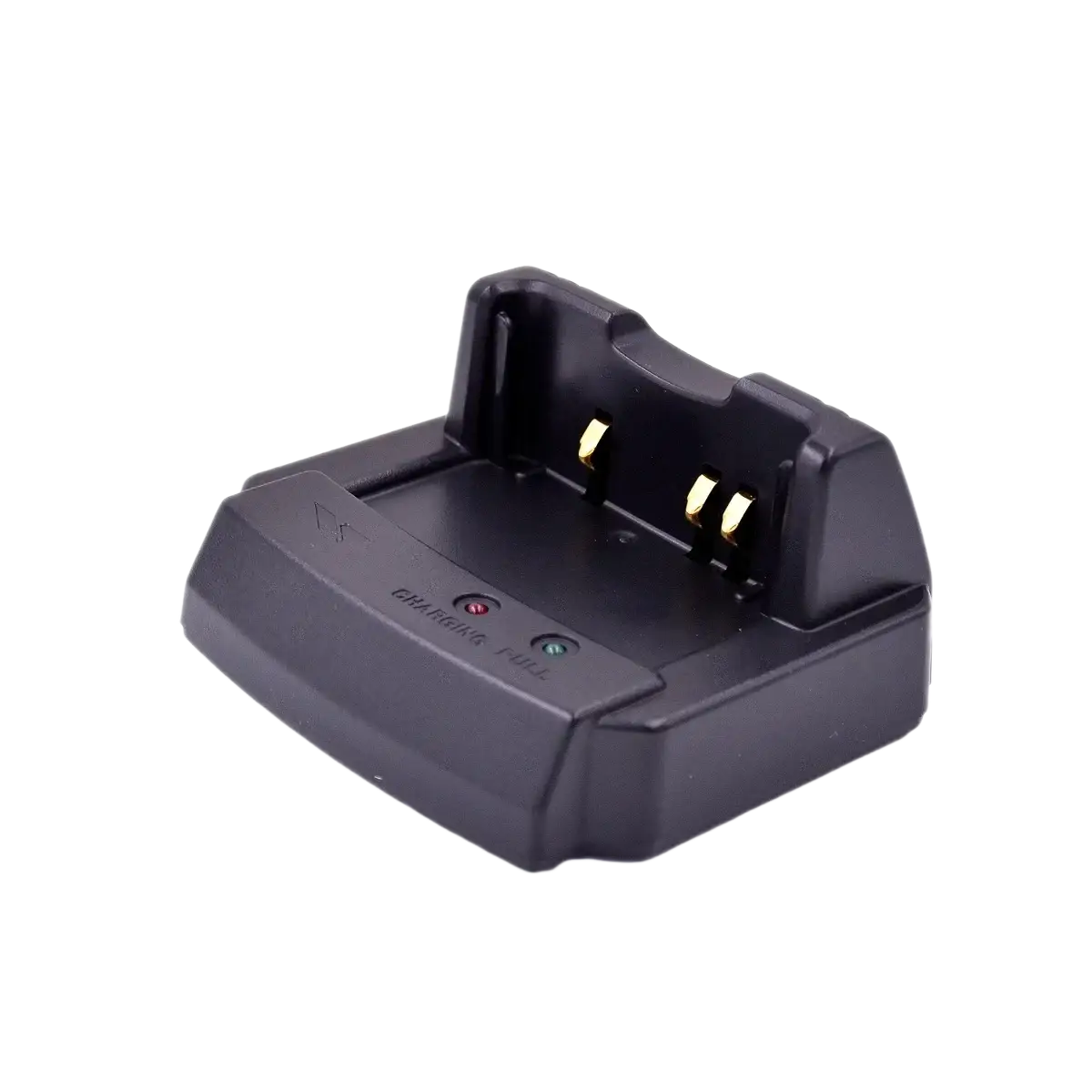 Original yaesu cd41 black plastic rapid charger tray with gold contacts and indicator lights for walkie-talkie charging