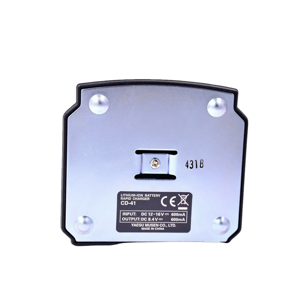 Silver and black lithium-ion battery rapid charger tray model cd-41 by yaesu musen co ltd original yaesu cd41