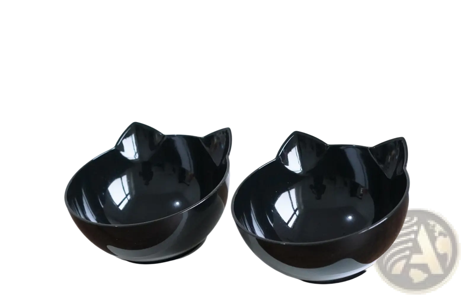 Black cat-shaped glossy ceramic orthopedic pet bowls with slanted neck protection for cat ear health