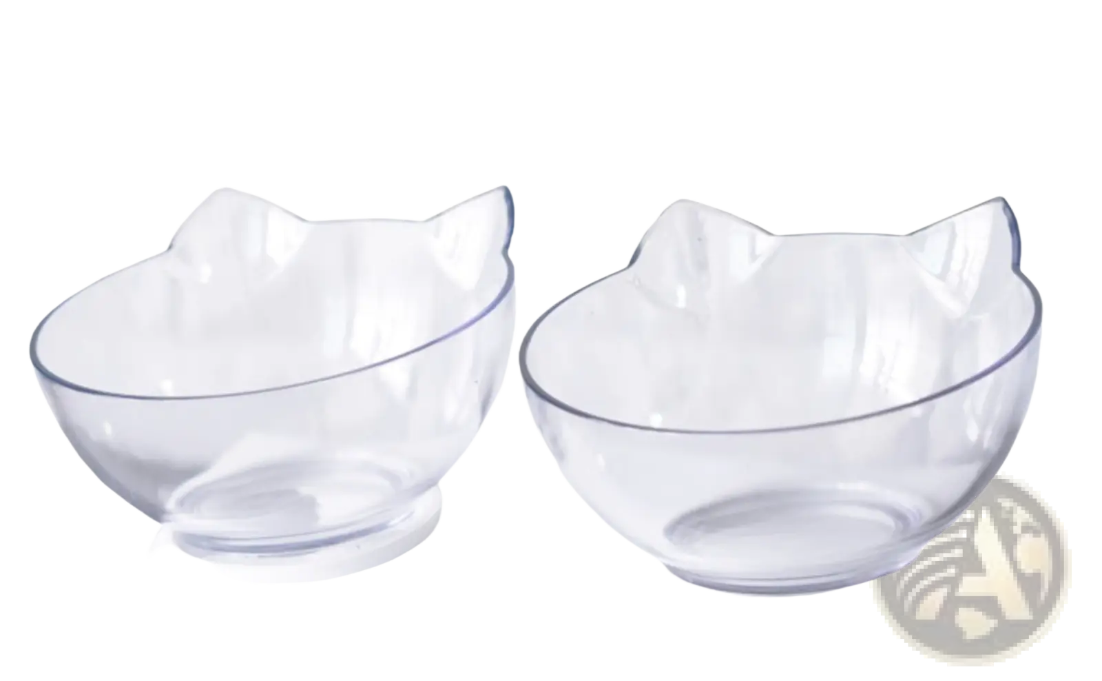 Clear plastic orthopedic cat ear pet bowls with molded ear shapes and slanted design for neck protection