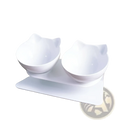 White ceramic orthopedic cat ear pet bowls with slanted neck protection and elevated design for food and water