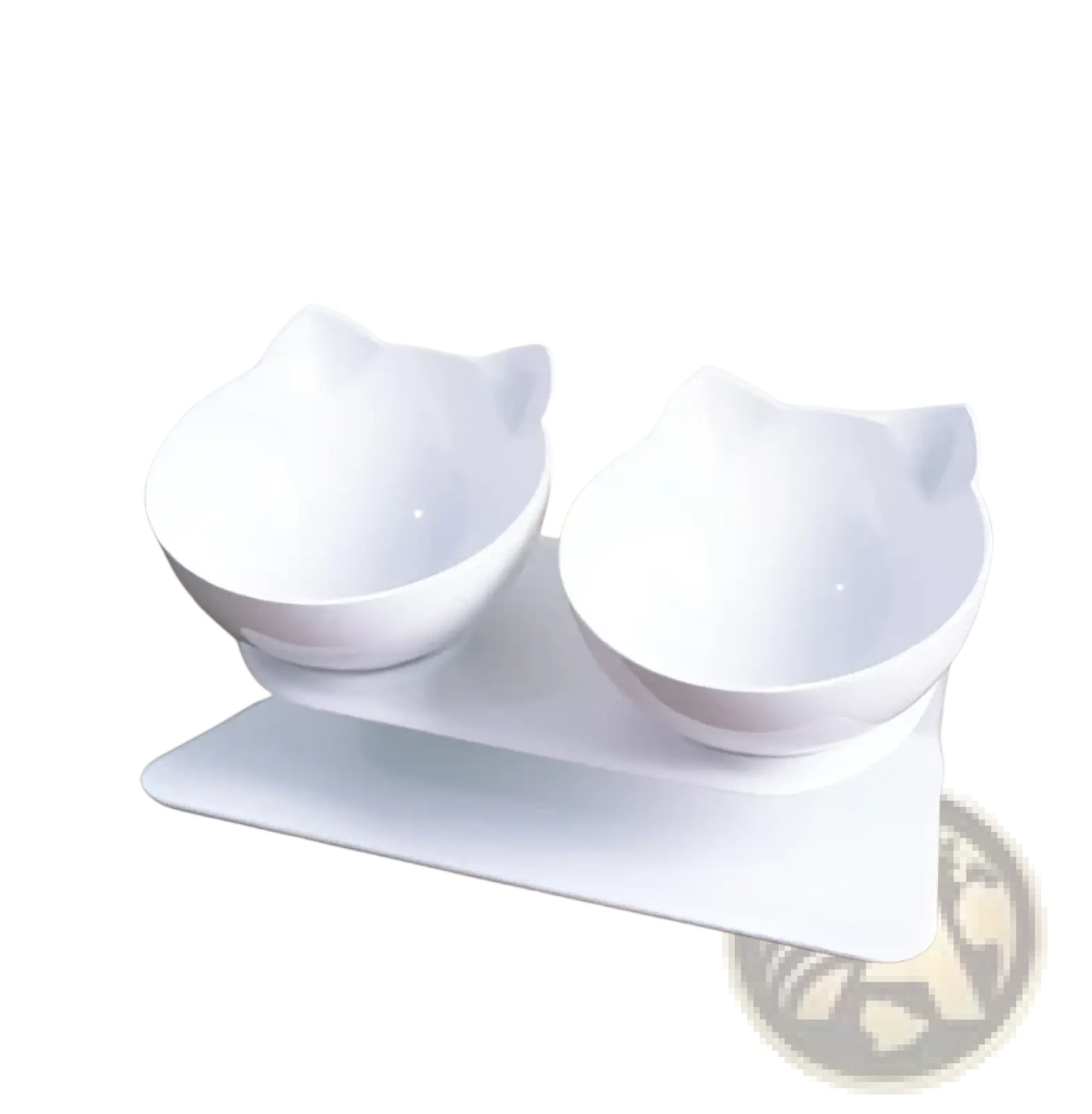 White ceramic orthopedic cat ear pet bowls with slanted neck protection and elevated design for food and water