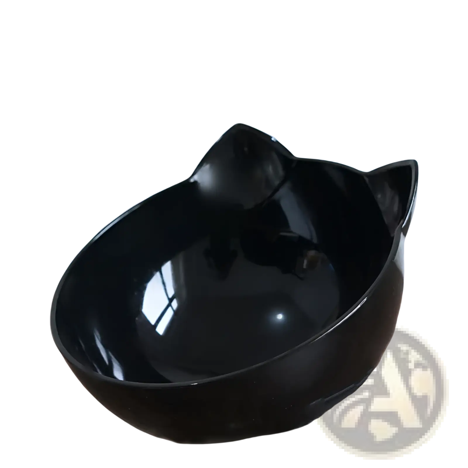 Black glossy ceramic orthopedic cat ear pet bowl with pointed ears and smooth contours for slanted neck protection
